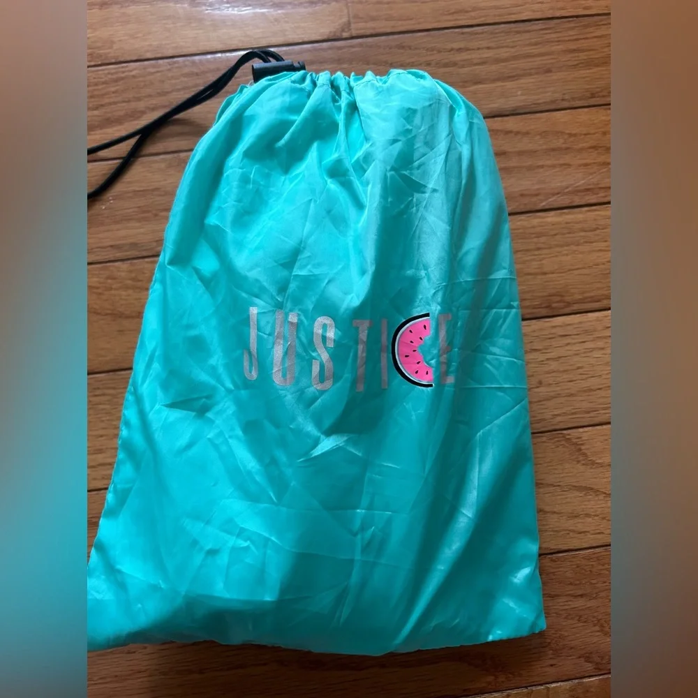 Justice Girls Teal Packable Windbreaker Rain Jacket Size 10